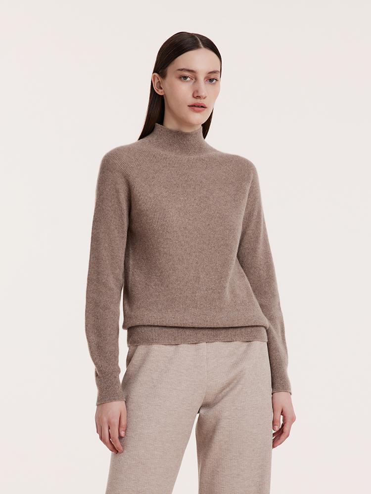 Coffee Seamless Mock Neck Cashmere Sweater GOELIA