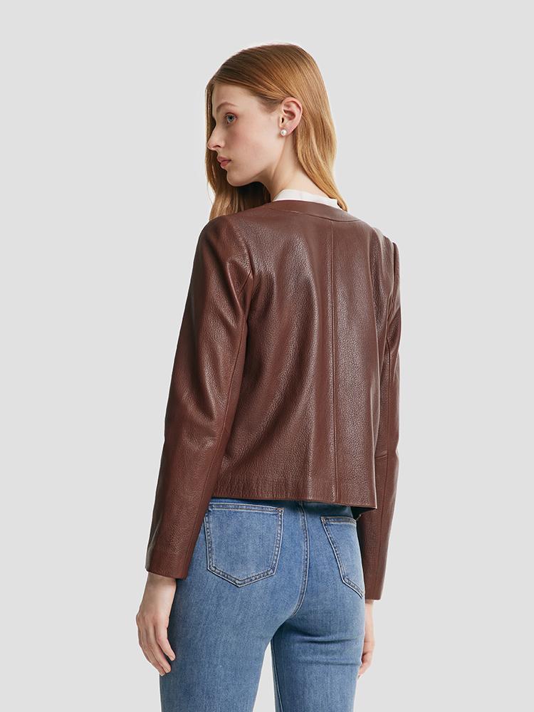 Round-neck Goat Leather Jacket GOELIA