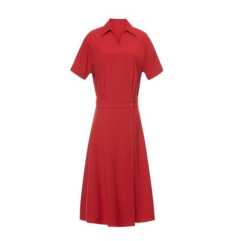 Shirt-style V-neck Waist-skimming Dress GOELIA