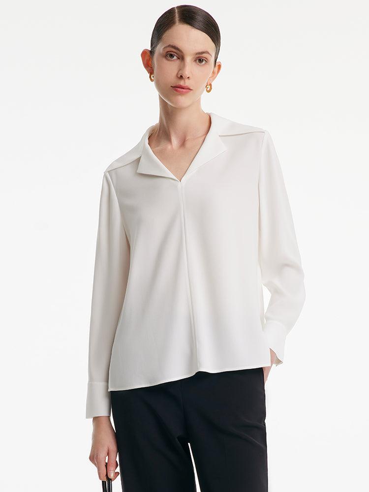 Acetate Lapel Collar V-Neck Woven Shirt GOELIA