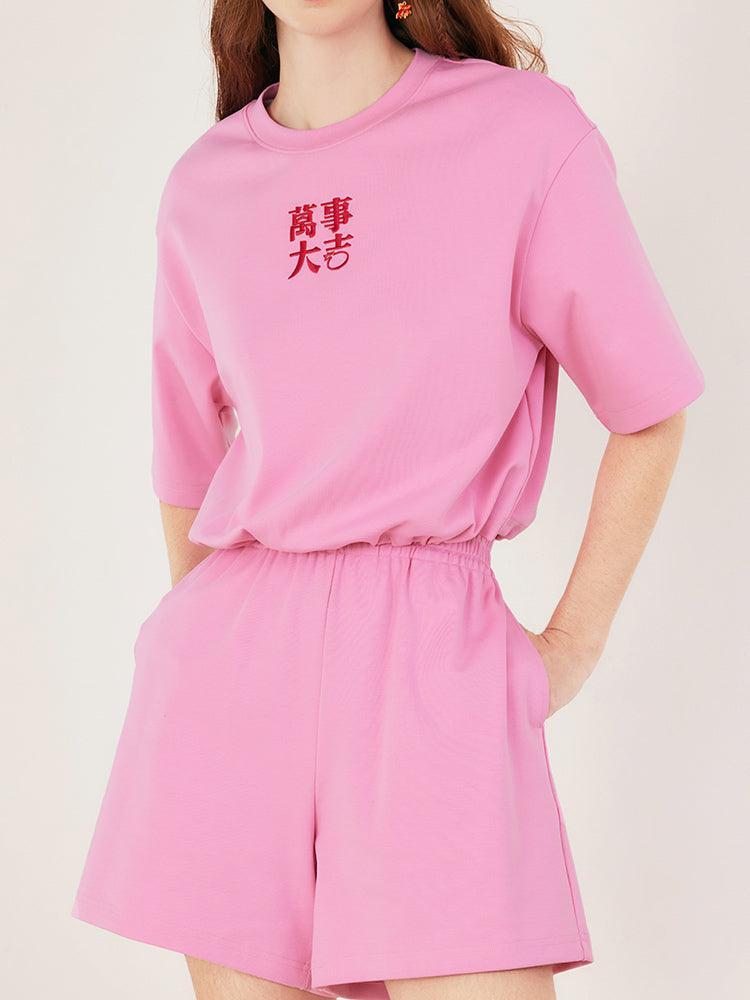 Pink Short Sleeve Two-piece Suit GOELIA