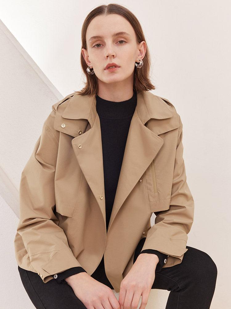 Camel Waterproof Cropped Trench Coat GOELIA