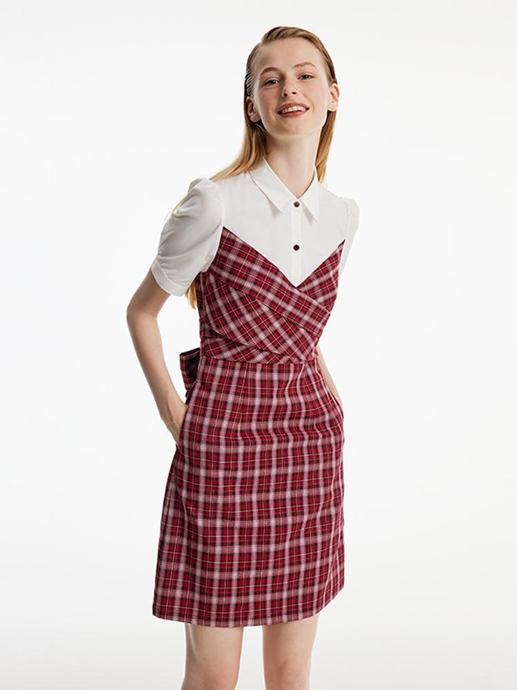 Shirt Plaid Patchwork Dress GOELIA