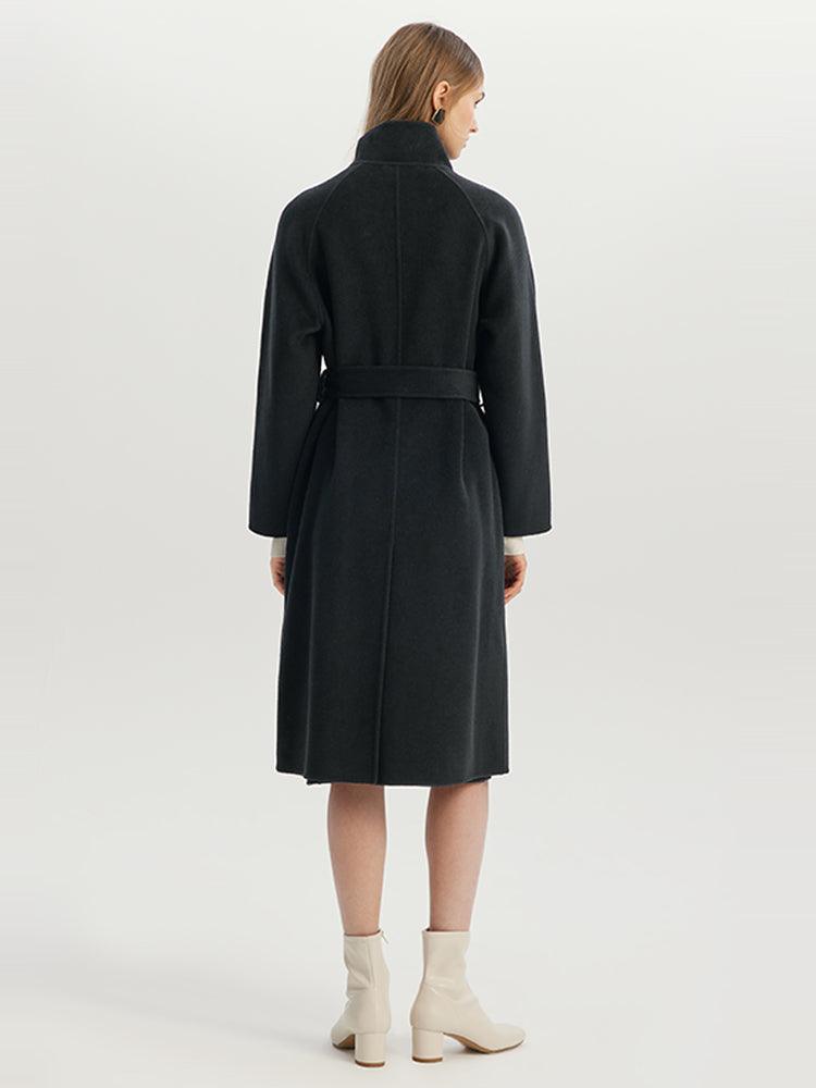 Black Mulberry Silk & Wool Double-Faced Coat GOELIA