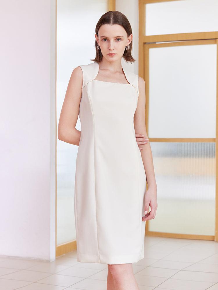 White Worsted Woolen Slim Dress GOELIA