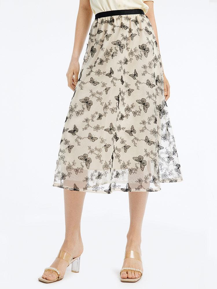 Embroidery Mid-Calf Skirt GOELIA