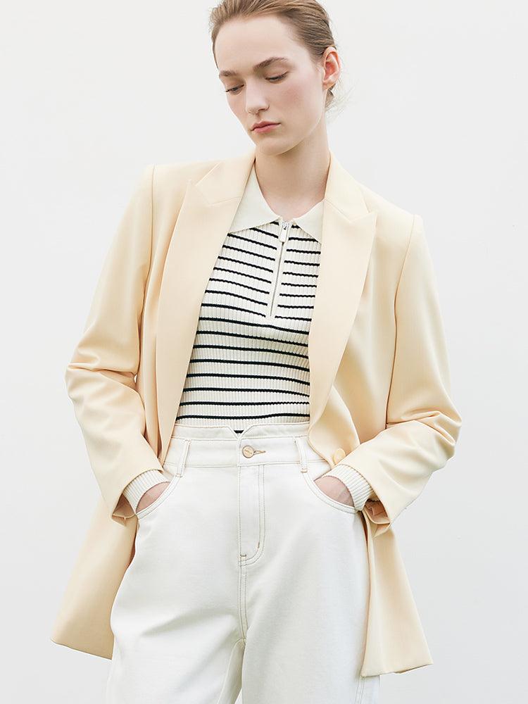 One-Button Cream Yellow Blazer GOELIA