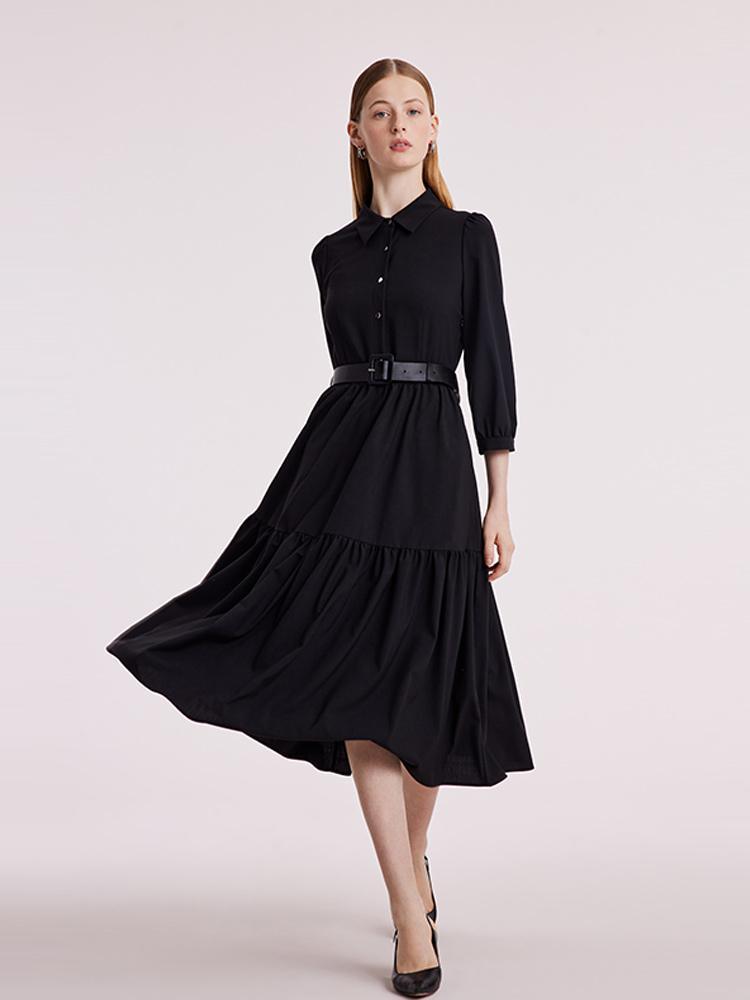 Machine Washable Silk Wool Dress With Belt GOELIA