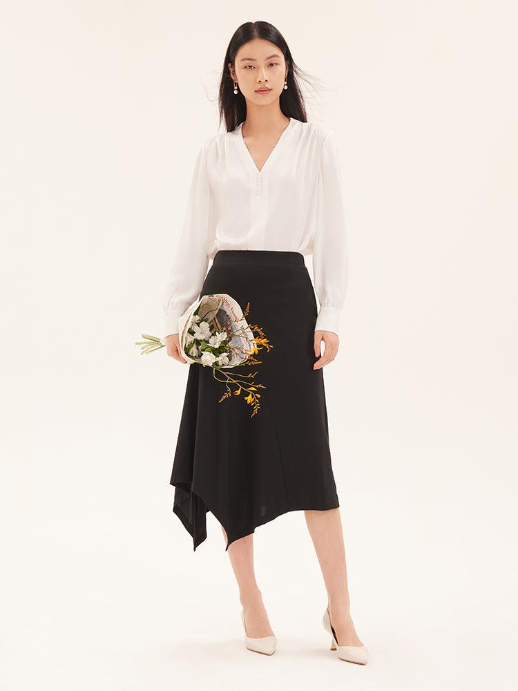 Black Tencel Asymmetrical Skirt GOELIA