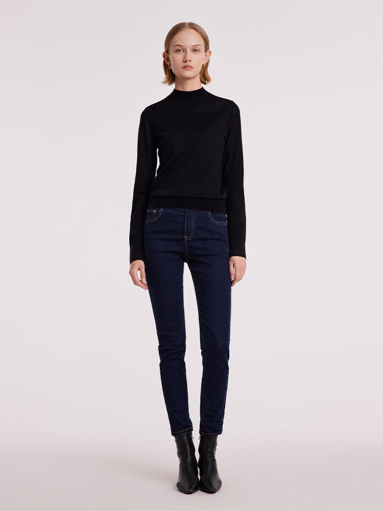 Machine Washable Wool Slim Mock Neck Sweater GOELIA