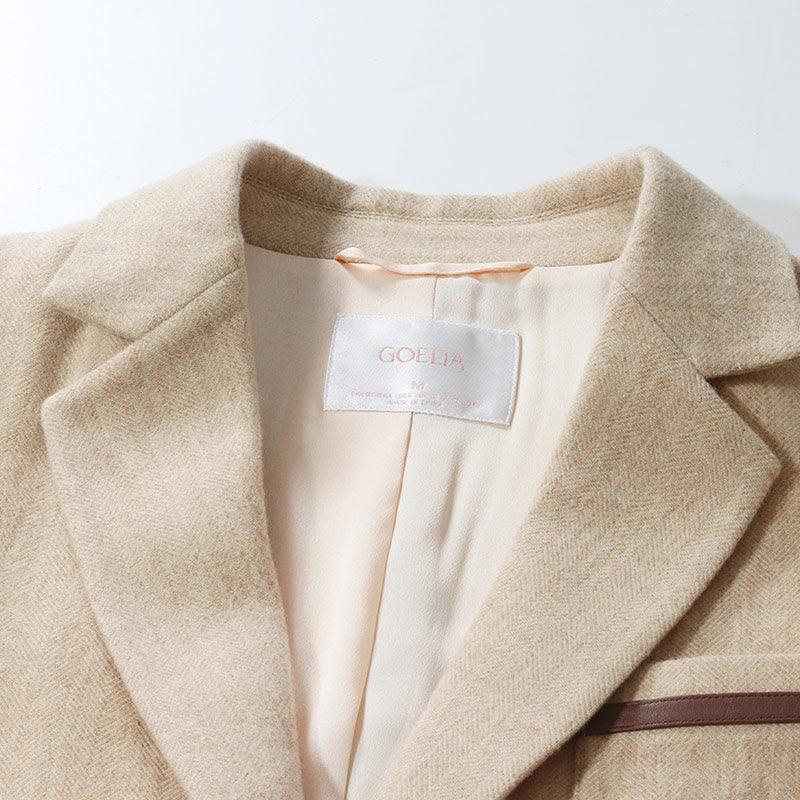 Vintage Cream Khaki & Brown Color Block Blazer GOELIA