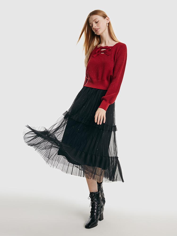 Pressed Pleated Mesh Skirt GOELIA