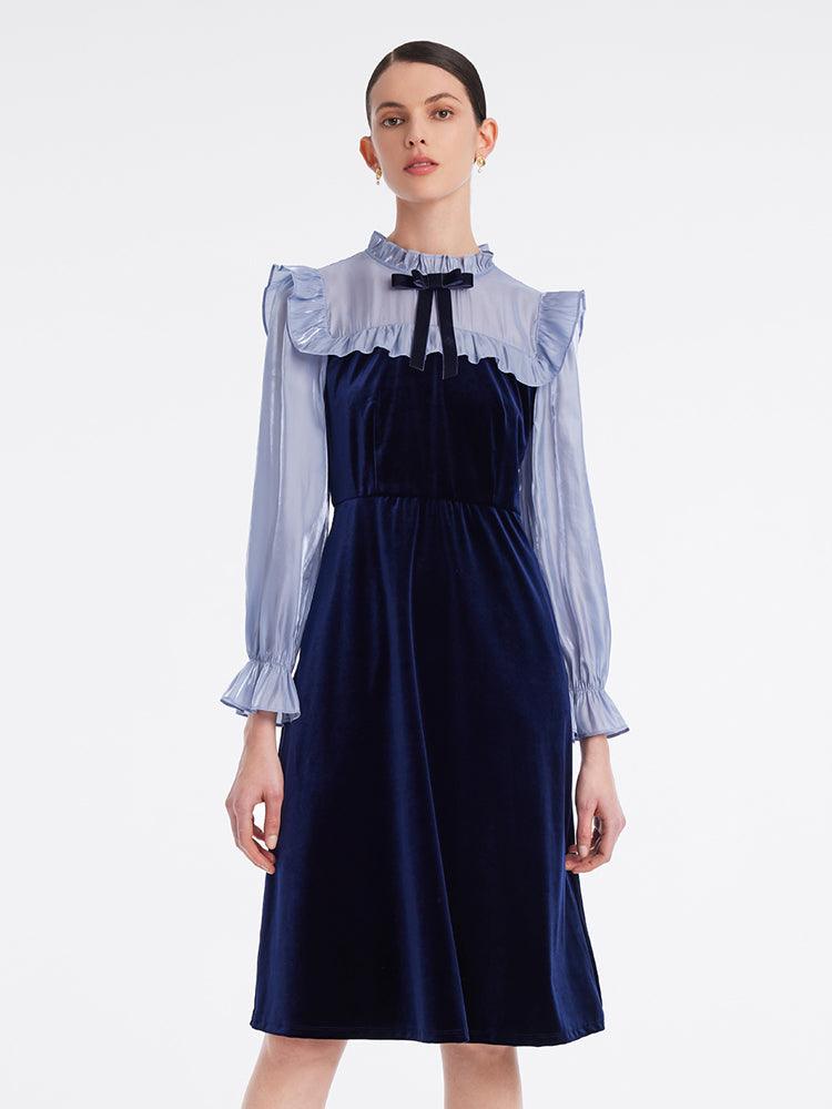 Ruffle Collar Velvet Patchwork Dress GOELIA