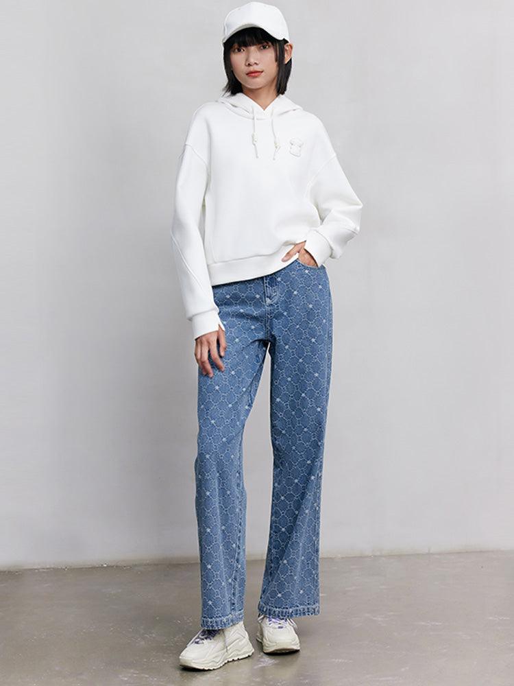 Blue Jacquard Denim Straight Leg Pants GOELIA