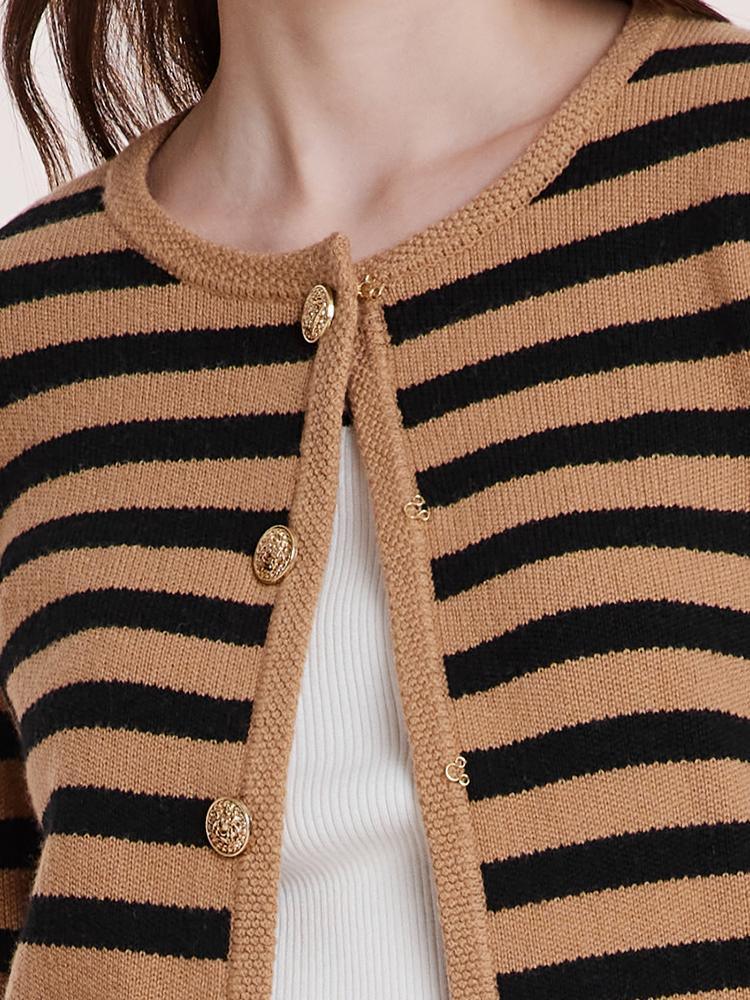 Button Up Woolen Striped Cardigan GOELIA