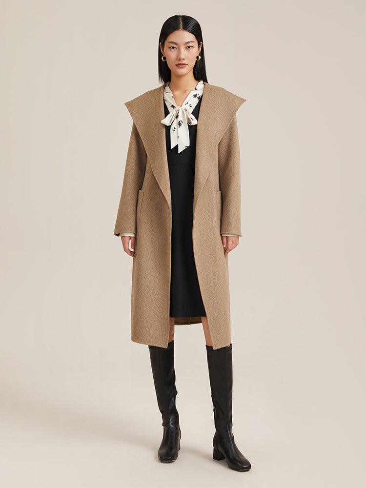 Full Lamb Wool Cashmere Hooded Overcoat GOELIA