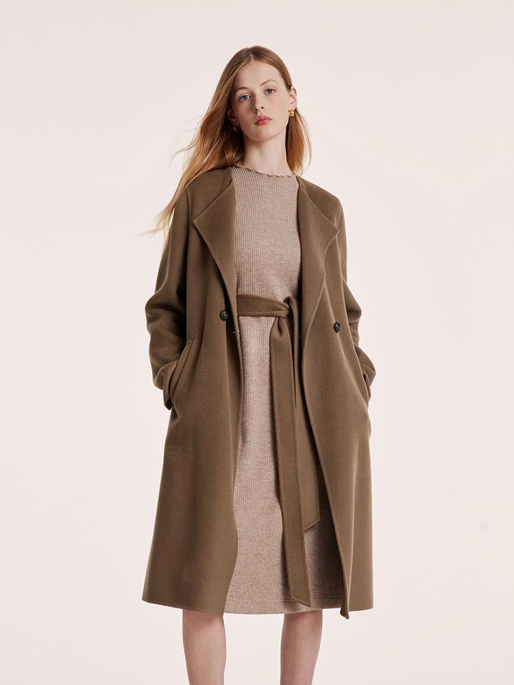 Coffee Tencel Wool Navy Collar Coat GOELIA