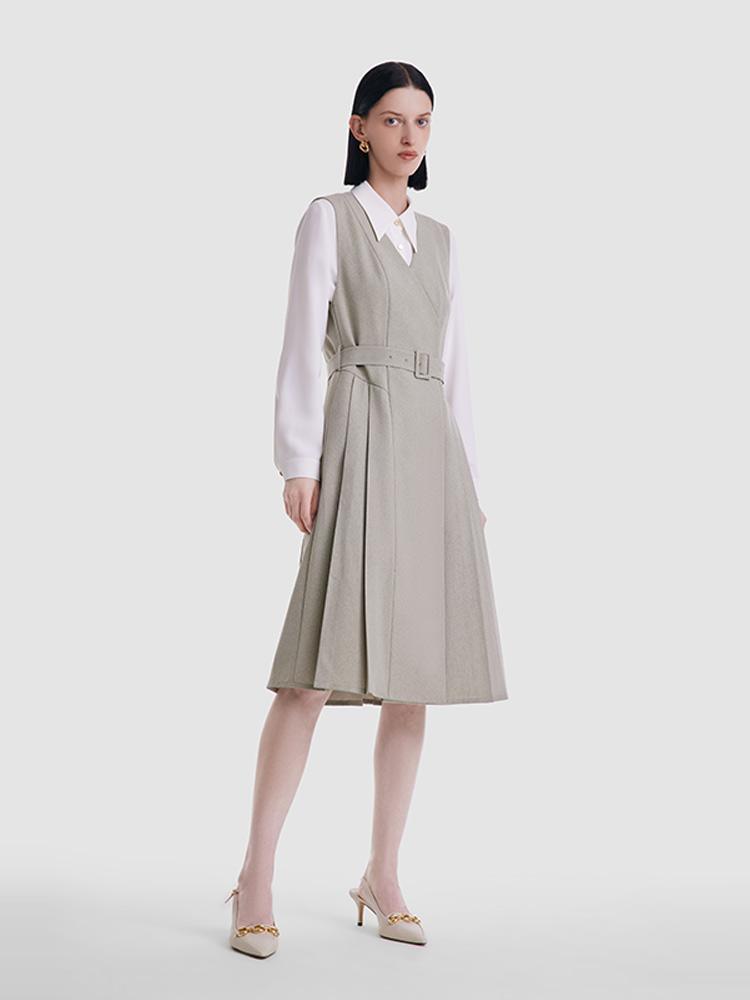 Light Olive Grey Two-Piece Suit Dress GOELIA