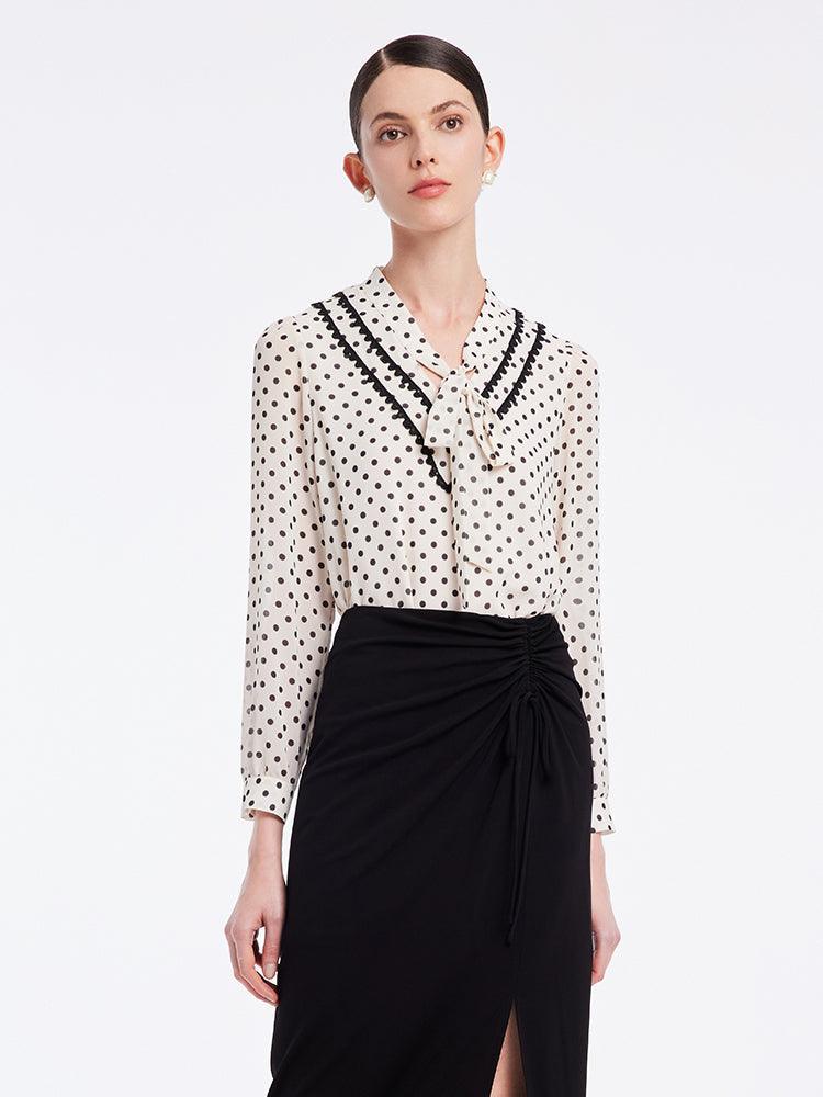 Polka Dots Tie Neck Shirt GOELIA