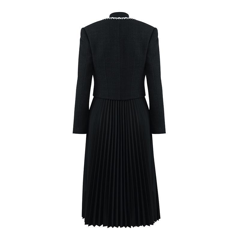 Tweed Jacket And Pleated Dress Two-Piece Suit GOELIA