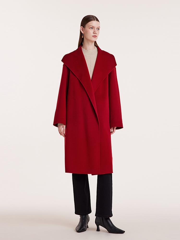 Red Mulberry Silk Wool Lapel Coat GOELIA