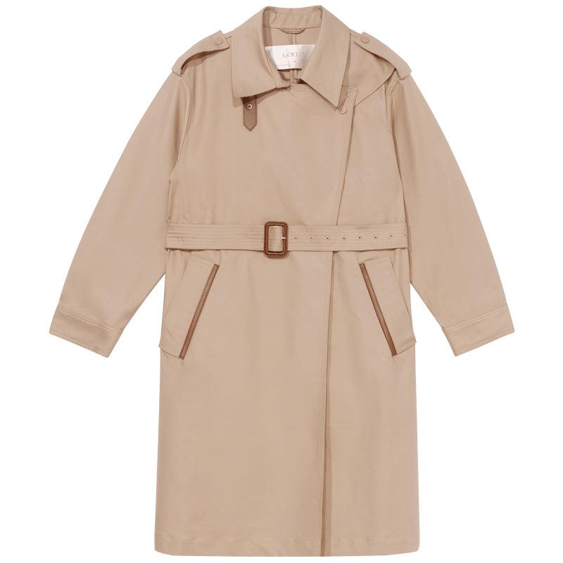 Classic Khaki Lether Trench Coat GOELIA