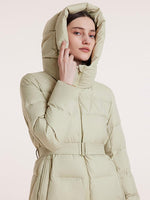 Hooded Long Goose Down Garment With Belt GOELIA