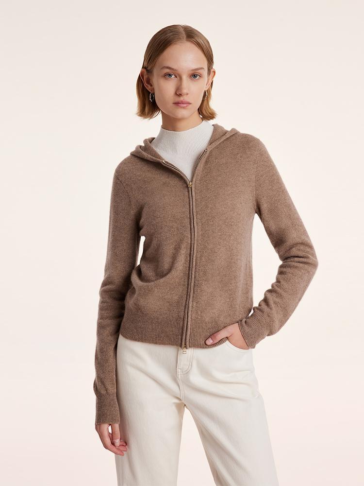 Pure Cashmere Hooded Zipper Cardigan GOELIA