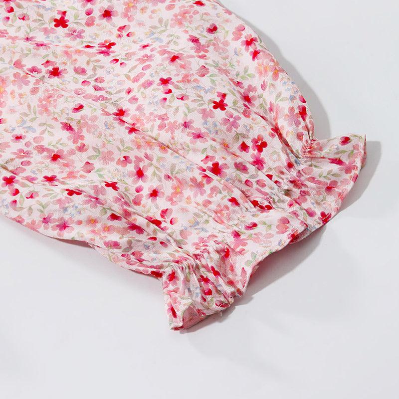 Pink Floral Puff Sleeve Top GOELIA