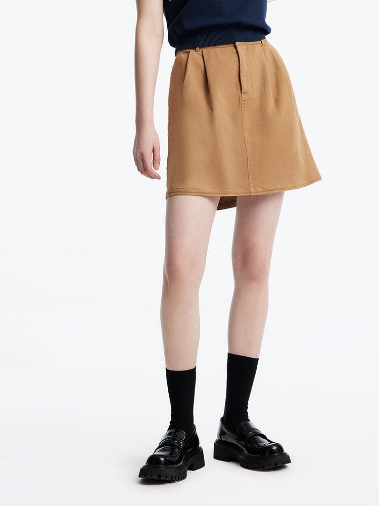 Beige Culotte A-Line Mini Skirt GOELIA