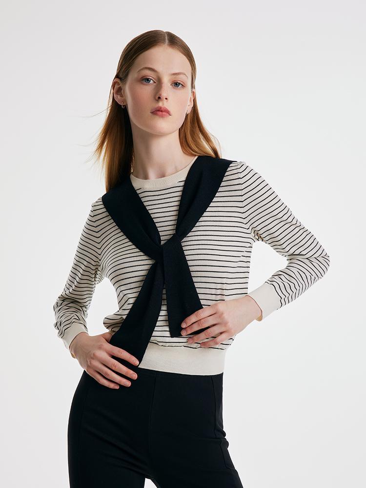 Striped Woolen Top With Shawl GOELIA