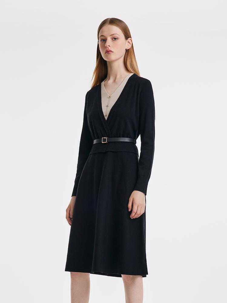 Tencel Solid Dress With Leather Belt GOELIA