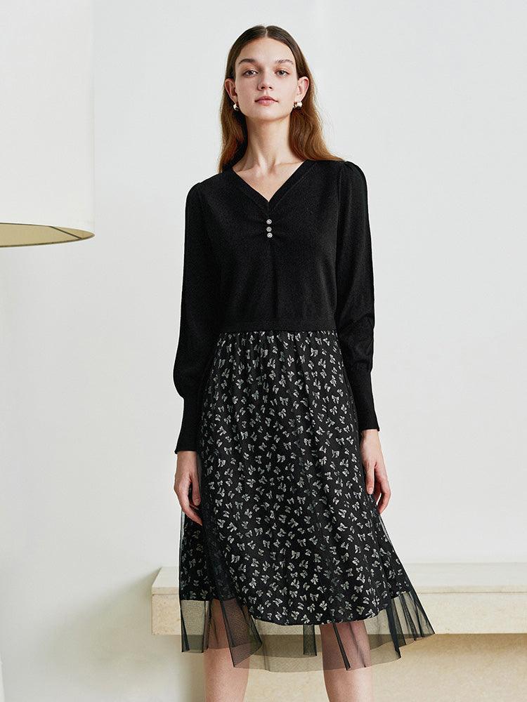 Black Floral Double-Layer Dress GOELIA