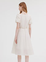 V-Neck Jacquard Dress With Belt GOELIA