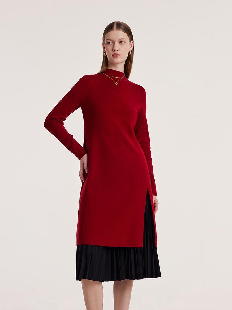 Mock Neck Long Sweater And Pleated Skirt Two-Piece Set GOELIA