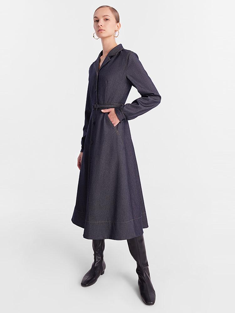 Notched Lapel Worsted Tweed Dress GOELIA