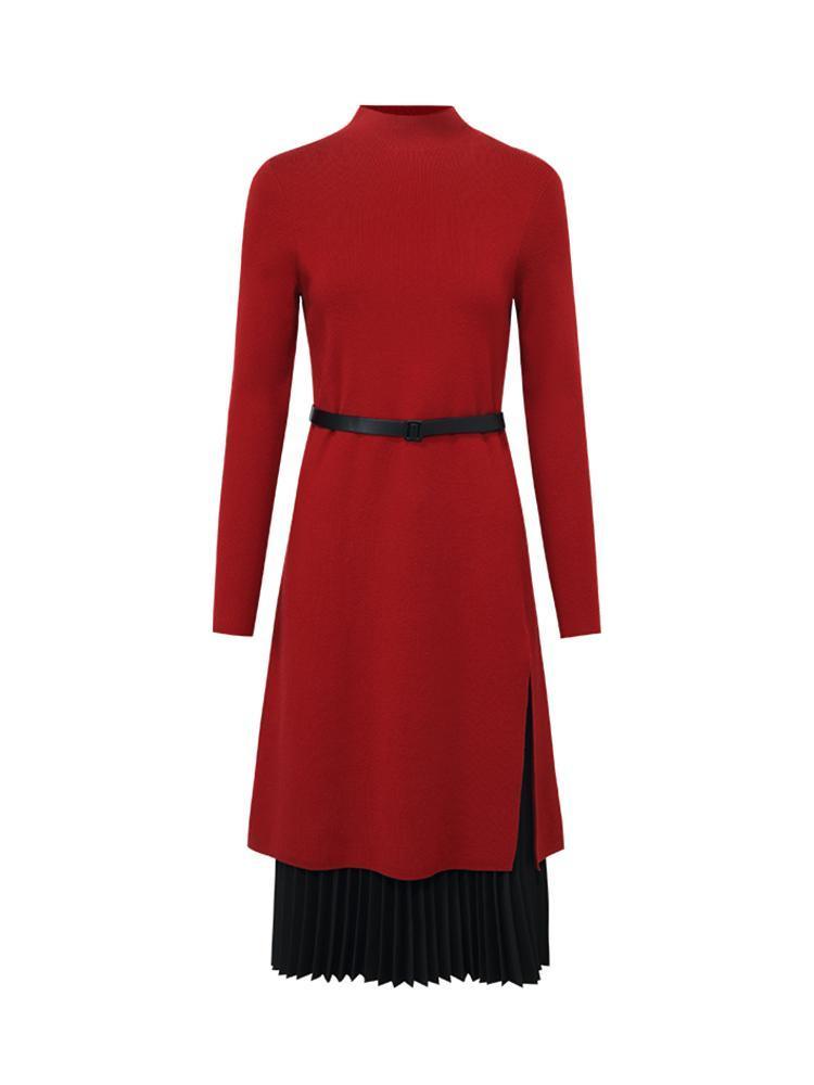 Mock Neck Long Sweater And Pleated Skirt Two-Piece Set GOELIA