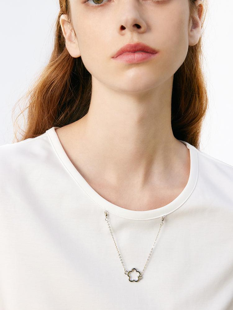 White Round Neck T-Shirt White Chain GOELIA