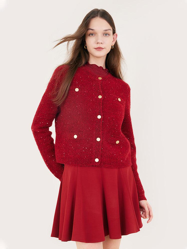 Red Sequins Crop Cardigan GOELIA