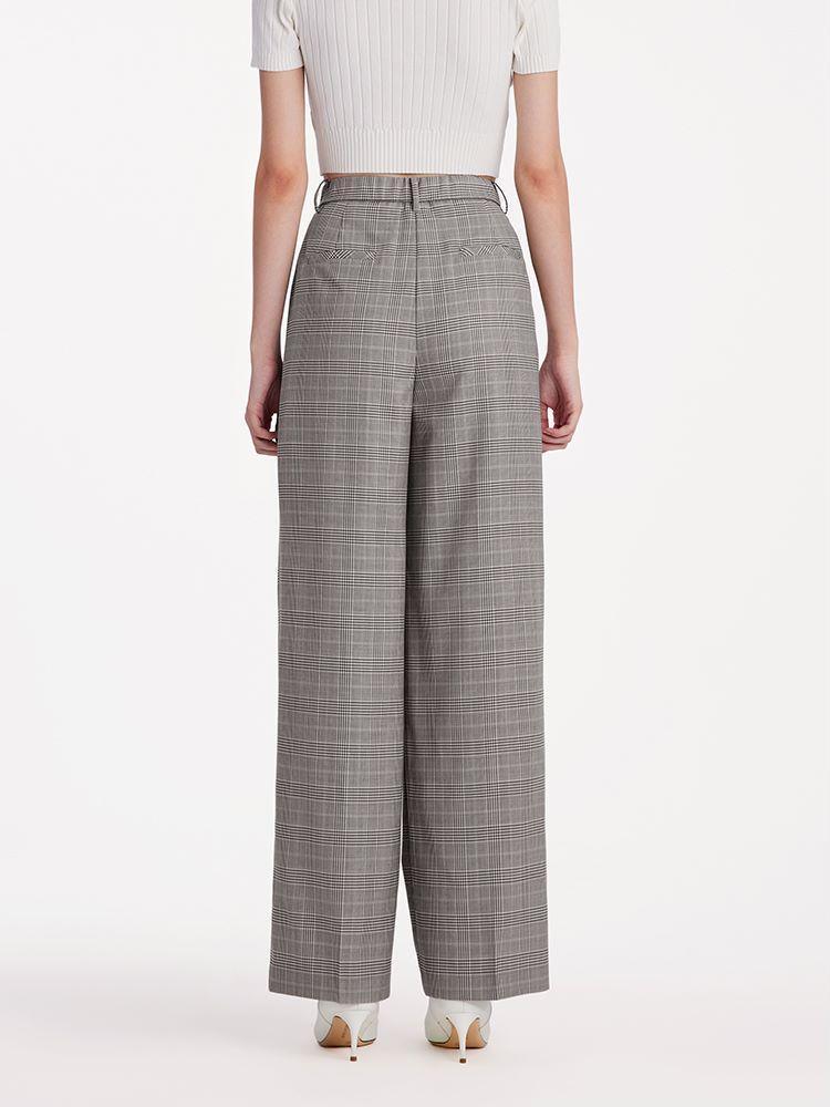 Worsted Wool Plaid Straight Full Length Pants GOELIA