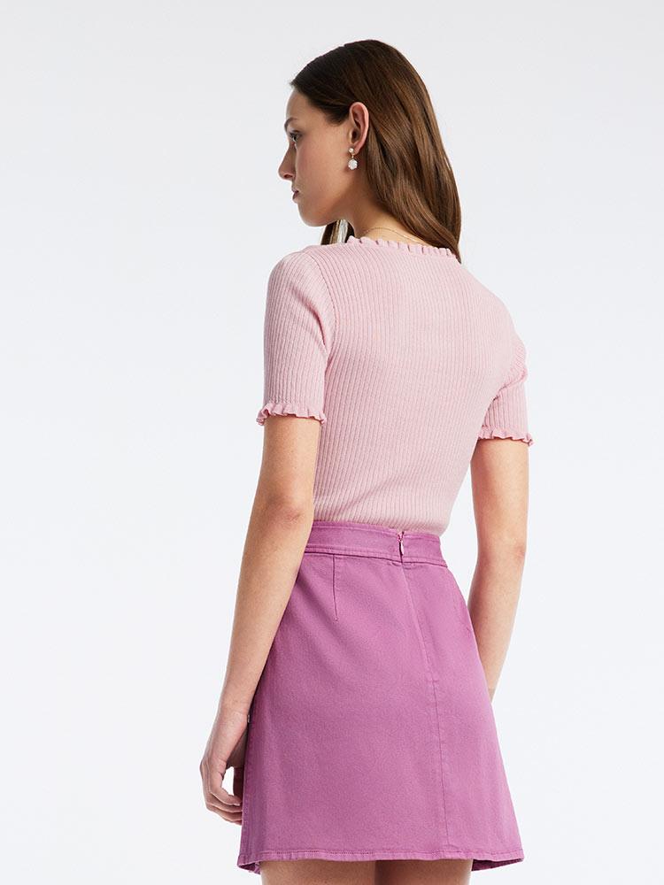 Pink Sheath Round Neck Mulberry Silk Knit Top GOELIA