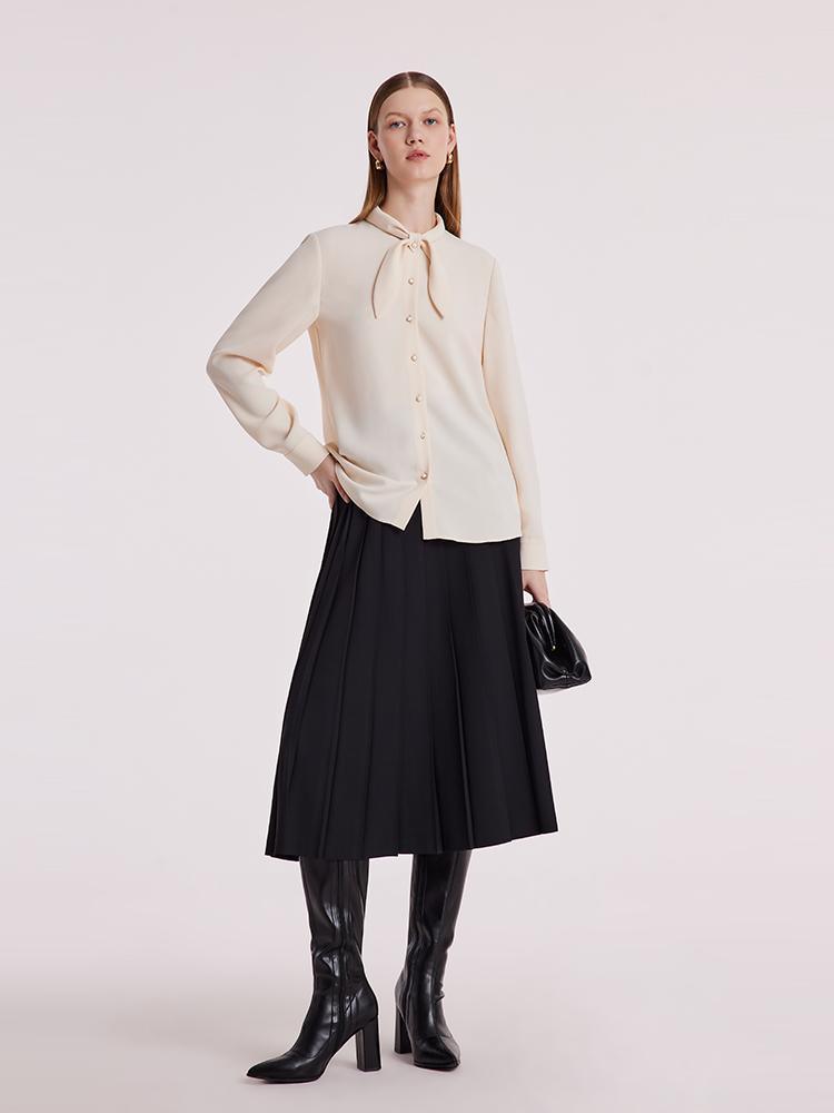 Ivory Shirt With Small Bow Tie GOELIA