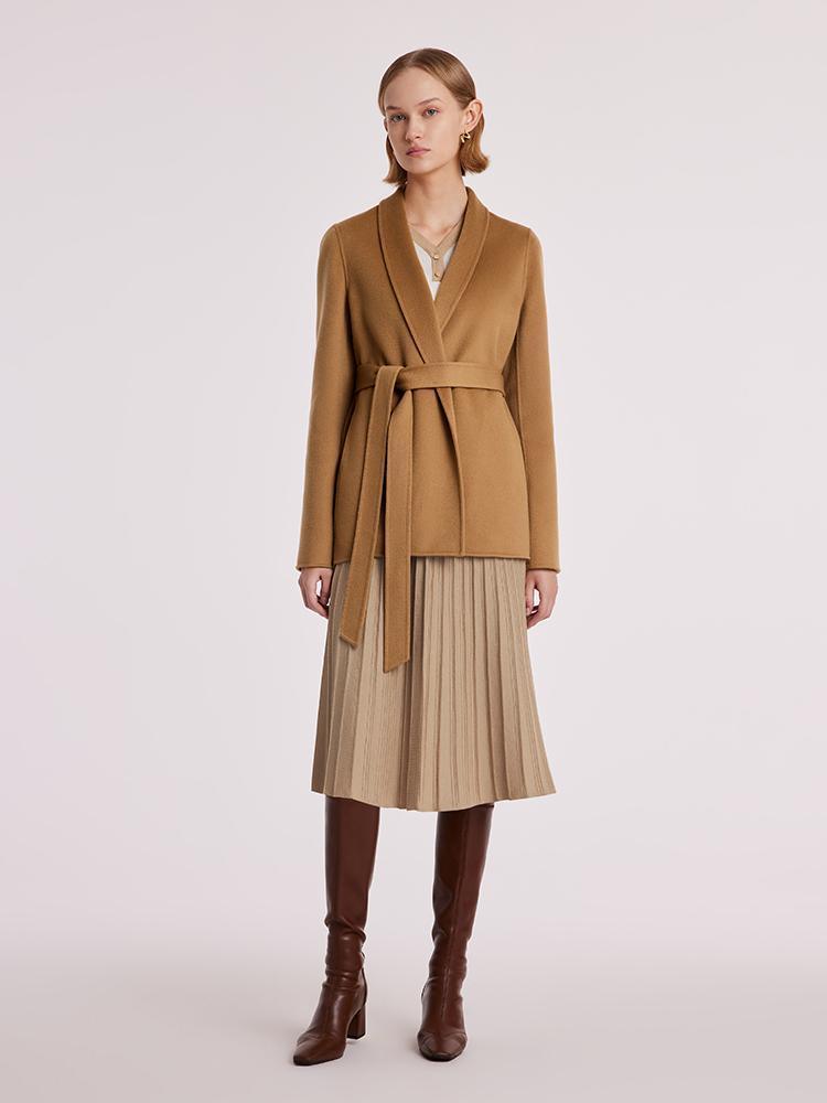 Coffee Pure Cashmere Wrapped Short Coat GOELIA