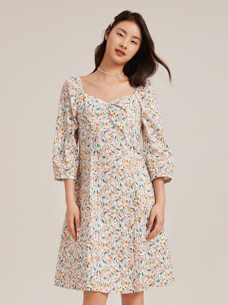 Square Neck Print Dress (With Chain-pouch) GOELIA