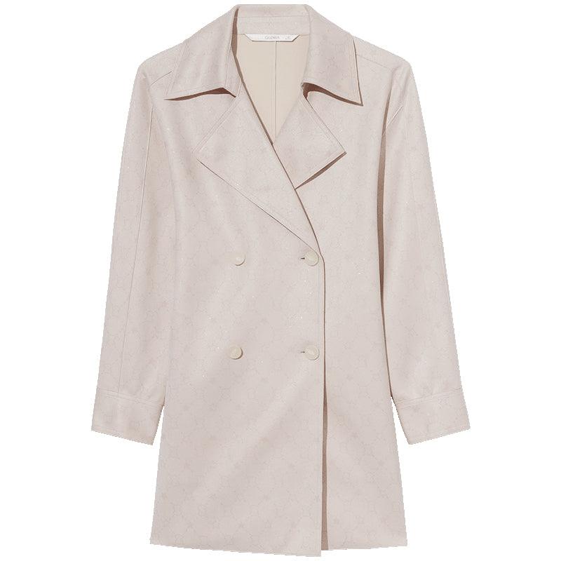 Pink Beige Pattern Print Trench Coat GOELIA