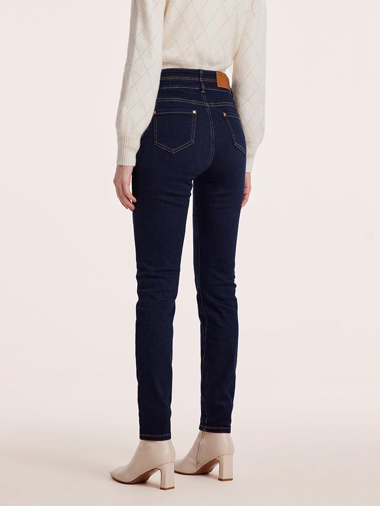 Ankle Length Skinny Jeans With Double Waistband GOELIA