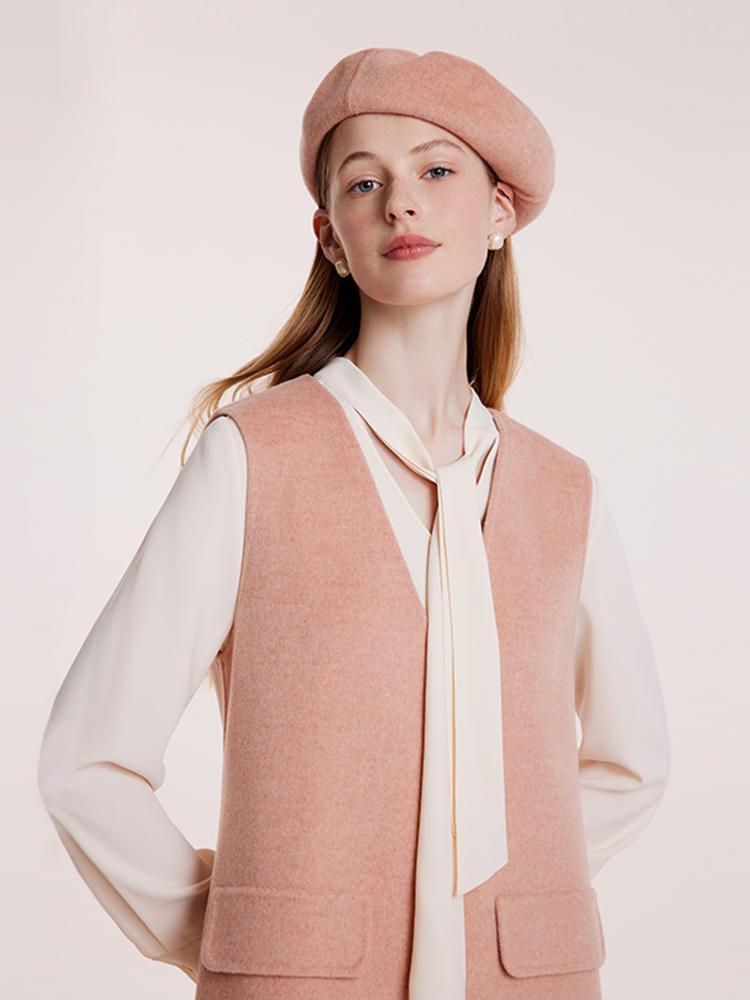 Pure Double-Faced Wool Vest Dress And Shirt Two-Piece Set With Beret GOELIA