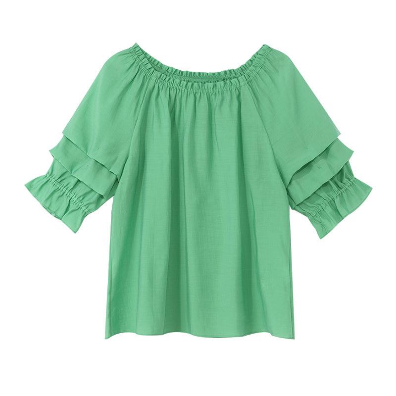 One-neck Puff Sleeve Short Tops GOELIA