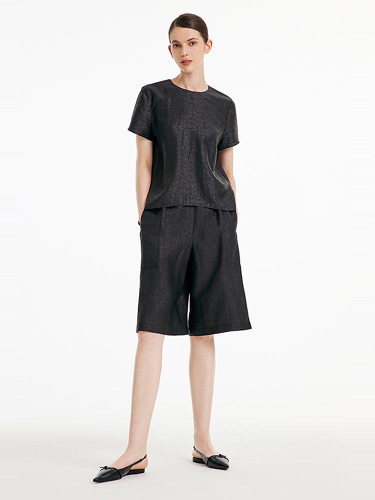 Xiangyun Silk Short Sleeve Woven Top GOELIA