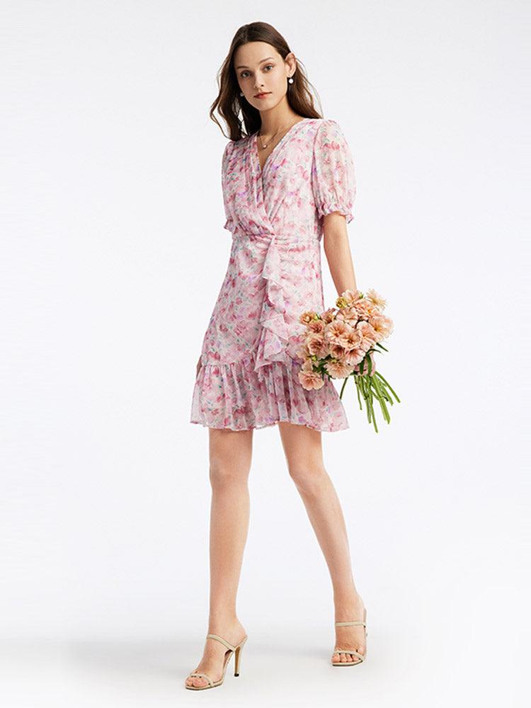 Pink Floral Short Sleeve Dress GOELIA